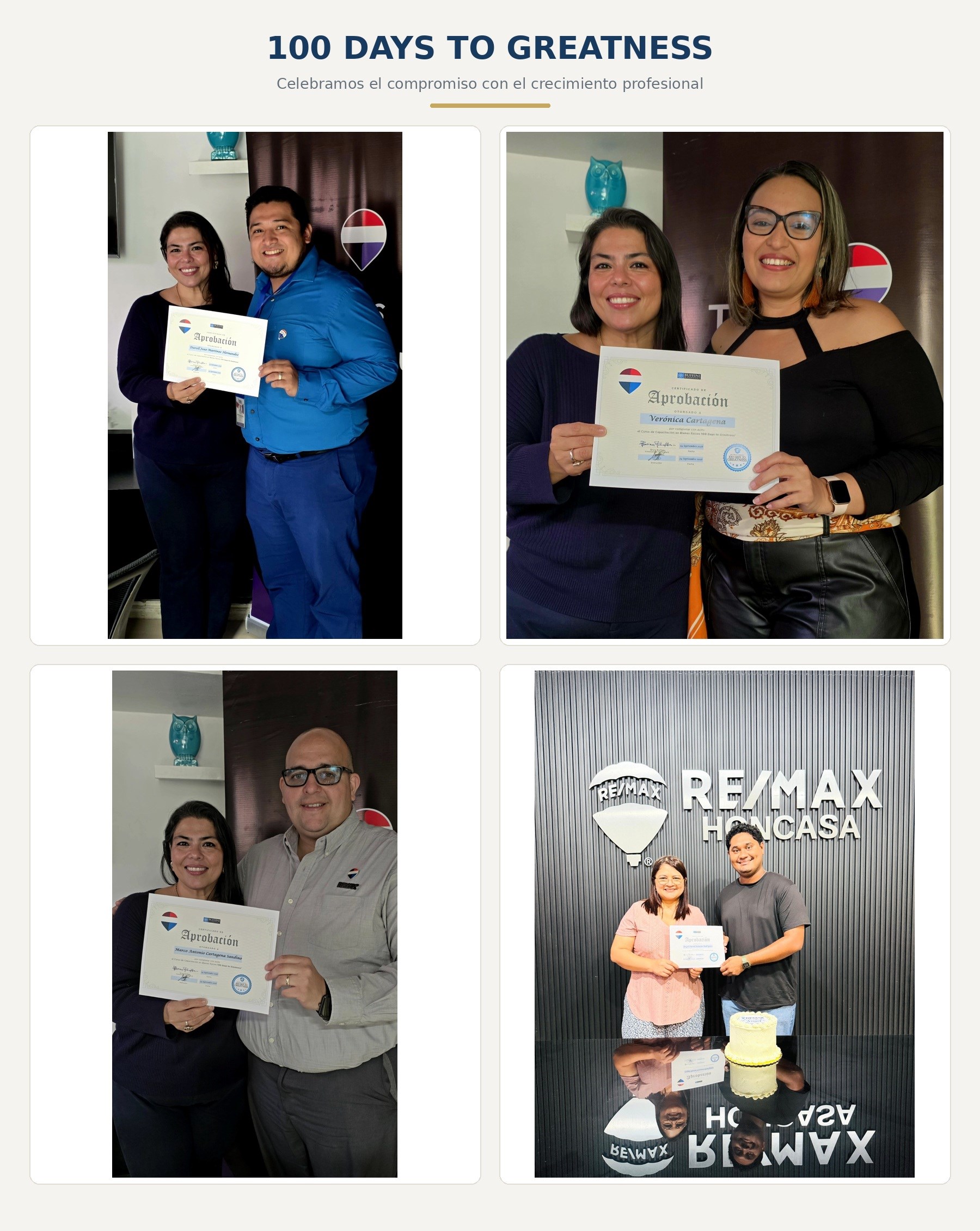 REMAX Honduras Recognizes Four Agents for Completing Buffini’s 100 Days to Greatness Program
